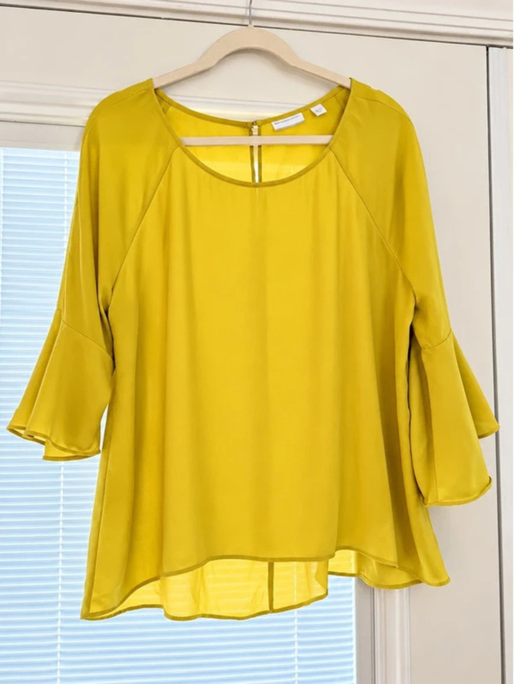 New York & Company Yellow Bell Sleeve Blouse XL